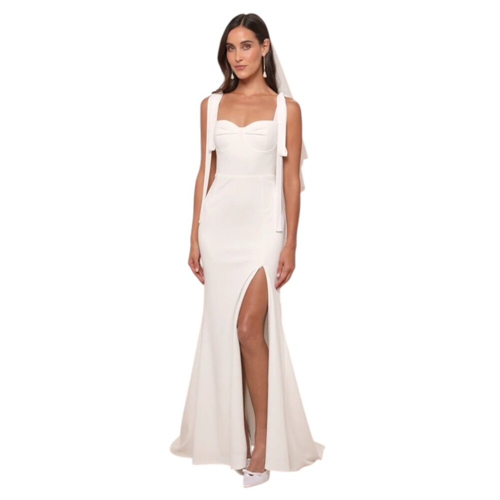 Lulus White Tie-Strap Wedding Dress with Train NWT Size Small